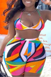Multicolor Fashion Sexy Print Backless Plus Size Swimwears Set