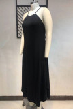 Zwarte sexy casual plus size effen rugloze mouwloze jurk met o hals