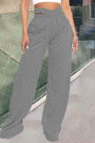 Grijze mode-casual effen patchwork-broek met normale hoge taille