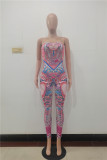 Roze sexy casual print backless strapless skinny jumpsuits