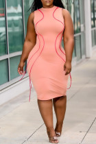 Pink Sexy Casual Solid Patchwork O Neck Sleeveless Dress Dresses