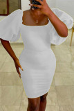 Gul Sexig Casual Solid Basic fyrkantig krage kortärmad klänning
