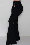 Pantalon patchwork haut-parleur taille haute noir avec boucle solide et coupe botte