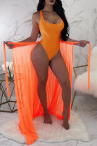 Costumi da bagno senza schienale trasparenti trasparenti alla moda rosso mandarino