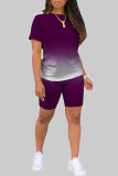 Фиолетовый Мода Повседневная Градиент С Коротким Рукавом Из Двух Частей