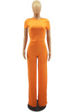 Orange Fashion Casual Solid Basic O-Ausschnitt Kurzarm Zweiteiler