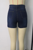 Deep Blue Fashion Casual Solid Strap Design ohne Gürtel Jeans mit hoher Taille