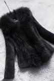 Черное модное тонкое однотонное пальто с воротником из искусственного меха