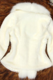 Белое модное тонкое однотонное пальто с воротником из искусственного меха