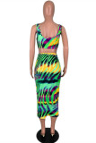 Multicolor Sexy Casual Print Basic U Neck Sleeveless Two Pieces