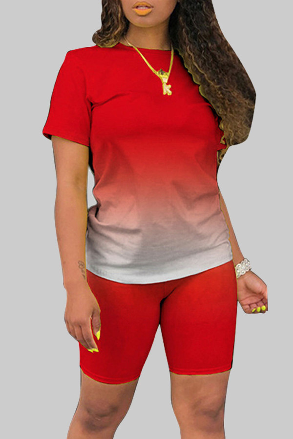 Мандариновый красный модный повседневный градиент с коротким рукавом из двух предметов