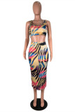Multicolor Sexy Casual Print Basic U Neck Sleeveless Two Pieces