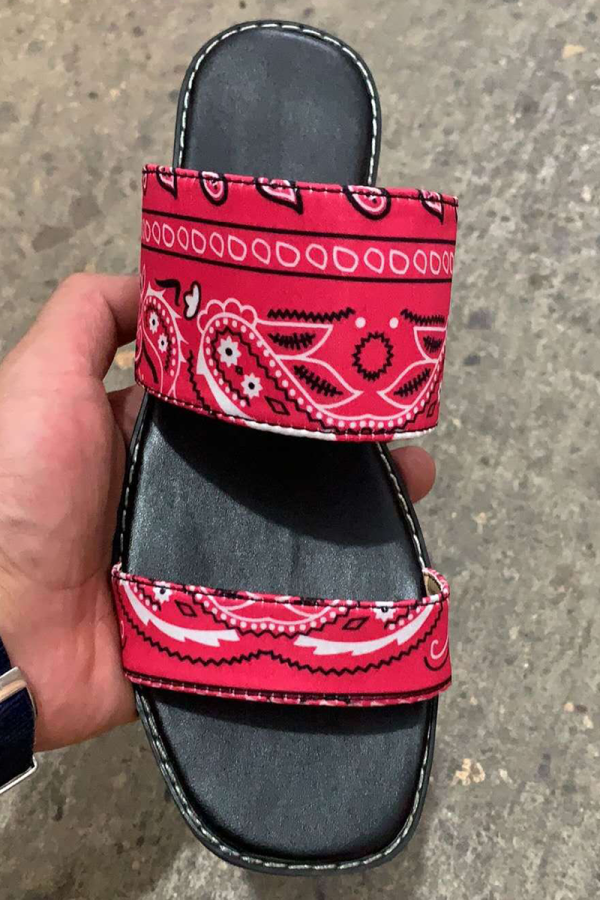 Zapatos de exterior cómodos abiertos con estampado de patchwork de calle informal rojo