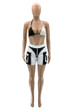 White Fashion Sexy Patchwork Backless Halter Sleeveless Two Pieces