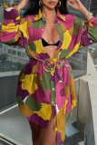 Flerfärgad Mode Casual Print Cardigan Turndown-krage Ytterkläder