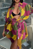 Flerfärgad Mode Casual Print Cardigan Turndown-krage Ytterkläder