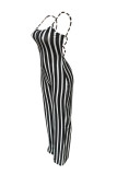 Zwart sexy casual gestreepte print backless riem ontwerp plus size jumpsuits