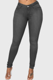 Calça jeans skinny preta fashion casual sólida básica cintura alta