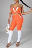Orange Sexy Casual Patchwork Backless Strap Design Sans Bretelles Sans Manches Deux Pièces