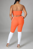 Orange Sexy Casual Patchwork Backless Strap Design Sans Bretelles Sans Manches Deux Pièces