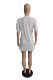 White Sexy Casual Print Basic O Neck T-shirt Dress