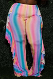 Pantalones de cintura alta regulares con patchwork y estampado informal de moda rosa