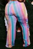Pantaloni a vita alta regolari patchwork con stampa casual rosa moda