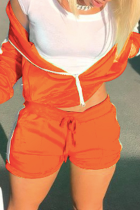 Оранжевый Повседневный уличный принт Сплошной шнурок с круглым вырезом и длинным рукавом Из двух частей