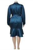 Dunkelgrün Mode Lässig Solide Basic V-Ausschnitt Langarm Kleider in Übergröße
