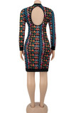 Red British Style Print Hollowed Out O Neck A Line Dresses