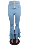 Blue Casual Solid Split Joint Boot Cut High Waist Speaker Solid Color Bottoms