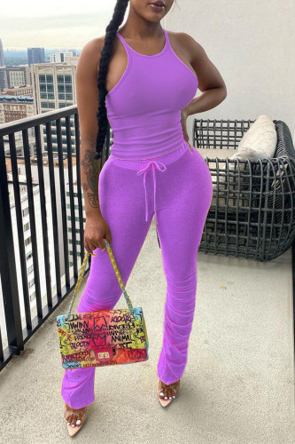 Light Purple Sexy Casual Solid Basic O Neck Sleeveless Two Pieces