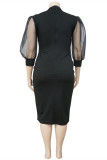 Черные модные однотонные лоскутные прозрачные платья с разрезом и половиной водолазки с длинным рукавом больших размеров