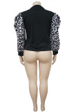 Leopard Print Moda Casual Estampa Patchwork O Neck Plus Size Tops