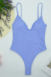 Koningsblauw sexy effen patchwork zwemkleding