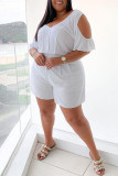 Macacão branco fashion casual sólido básico com decote em V plus size