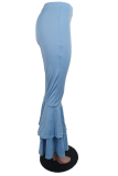 Blue Casual Solid Split Joint Boot Cut High Waist Speaker Solid Color Bottoms