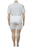 Macacão branco fashion casual sólido básico com decote em V plus size