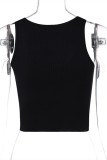 Black Sexy Casual Hot Drilling Basic U Neck Tops