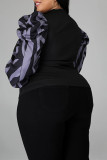 Black Fashion Casual Print Patchwork O Neck Plus Size Tops