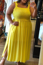 Желтое модное сексуальное платье больших размеров с однотонным разрезом и бретельками без рукавов