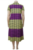Yellow Purple Fashion Casual Plus Size Patchwork Basic O Neck Short Sleeve Dress