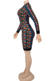Colour British Style Print Hollowed Out O Neck A Line Dresses