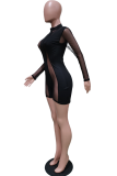 Black Sexy Solid See-through Mesh Half A Turtleneck Skinny Rompers