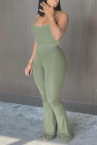 Ink Green Fashion Casual Solid Basic Spaghetti Strap Sleeveless Two Pieces