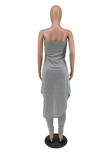 Grey Sexy Casual Solid Backless Strapless Sleeveless Two Pieces