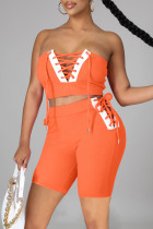 Arancione sexy casual solido patchwork cinturino senza schienale design senza maniche in due pezzi