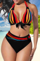 Red Sexy Striped Solid Patchwork Swimwears