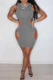 Grey Fashion Sexy Solid Hollowed Out O Neck Sleeveless Dress