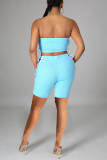 Design con cinturino senza schienale in patchwork solido casual blu chiaro sexy senza maniche in due pezzi